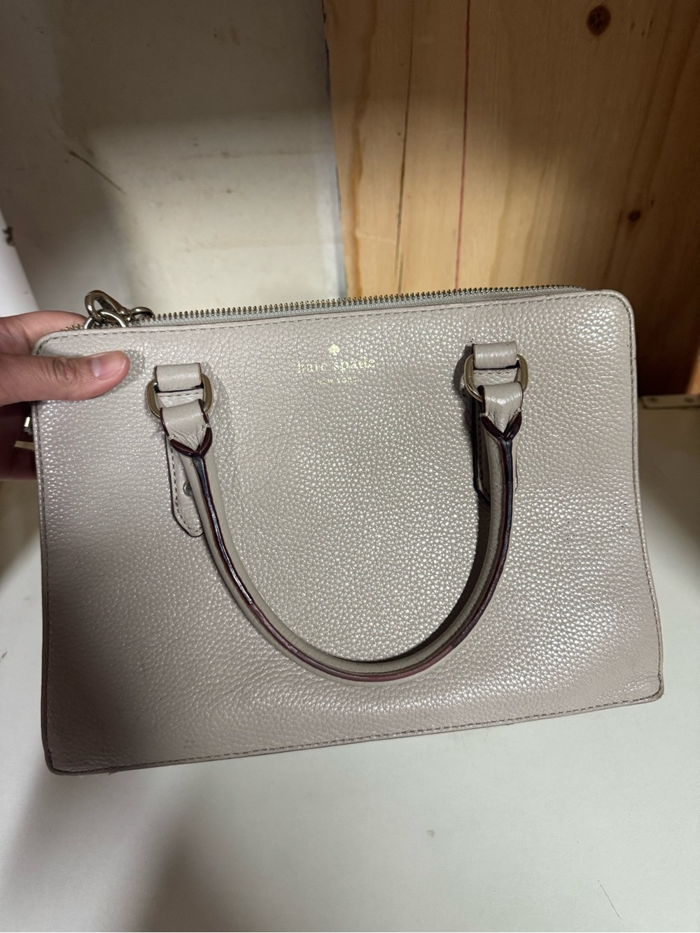 Kate Spade Pebbled Leather Crossbody Satchel in Light Taupe